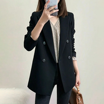 Black blazer womens 2021 Autumn New Korean loose long English style casual temperament suit top