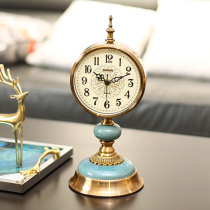 European-style light luxury metal clock living room silent desk clock table watch ornaments home large American decorative sitting clock