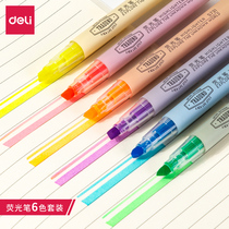 Delei soft color fluorescent marker pen light color department students with color key mark mark pen set of hand account color pen take note drawing key candy color painting pen 6 color