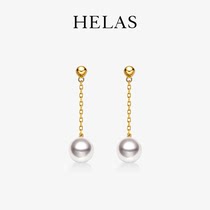 HELAS Hera 18K gold simple long earrings small commuter style selection Akoya sea pearl earrings girl