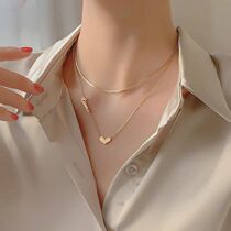 Double love necklace Korean net red temperament goddess Fan clavicle chain 2021 new light luxury niche high sense
