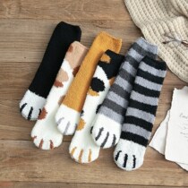 Autumn and winter thick warm coral velvet socks cute Japanese cat claw sleep socks floor socks pregnant women in tube socks children