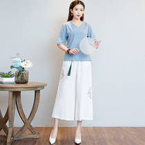 Foot massage work clothes womens cotton and hemp retro Chinese health hall summer foot bath tooling suit Sauna massage technician clothes