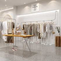 Womens clothing store decoration design renderings Net red clothing store layout display stand stainless steel floor-standing hanging clothes shelves