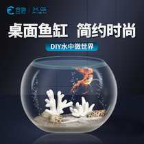 Desktop small fish tank round goldfish tank glass mini lazy living room Home office Hot bending thickened transparent