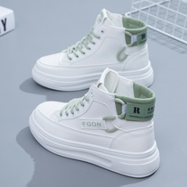 High shoes women 2021 autumn and winter new trendy shoes wild students Women shoes Leisure Sports Plus velvet thick soles white shoes