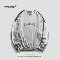 MMOPTOP 2021 spring Korean version of the tide brand simple loose and versatile mens sweater letter printing crew neck sweater