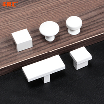 Cabinet white handle Modern simple round drawer wardrobe handle Paint white cabinet door single hole aluminum alloy handle