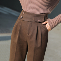 High-waisted straight wool Haren pants women 2021 autumn and winter tide small radish pants loose casual ankle-length pants