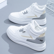 Korean version of high shoes women 2021 autumn and winter New Wild leather thick soles leisure sports high board shoes women shoes