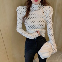Semi-high collar wave point base shirt female autumn and winter chic design sense temperament foreign gas bubble sleeve jacket Spring and Autumn Tide
