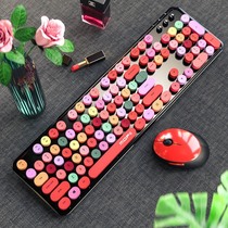 (New) Wireless keyboard mouse set lipstick punk round key mechanical hand feel for desktop laptop