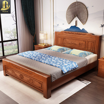 Solid wood bed Double bed 1 8 meters wedding bed Chinese style 1 5 meters master bedroom storage bed Ming and Qing carved antique oak bed