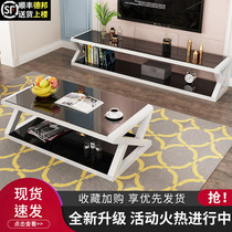 TV cabinet tea table combination set modern simple small apartment living room tempered glass home TV cabinet simple