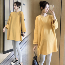 Maternity clothes spring and autumn clothes T-shirt cotton large size loose coat autumn and winter wear Korean version of sweater long sleeve base shirt