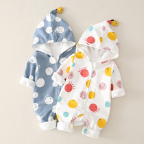 Double-layer cotton baby jumpsuit clothes spring and autumn early spring womens boys autumn coat