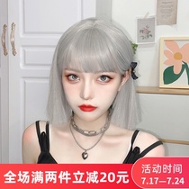 Wig female short hair net red round face comic bangs granny gray wavy head shoulder-length short straight hair natural full headgear
