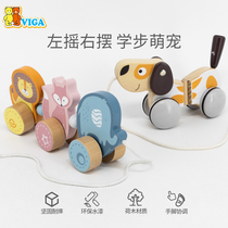 VIGA Weijia drag Walker childrens pull line early education toy 1-2 year old baby pull hand pull hand twist car