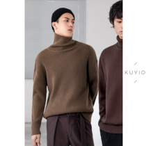 KUYIOU Heavy thickened coarse needle wool BLEND OFF shoulder PIT STRIPED turtleneck knitted plus bottle neck sweater for men