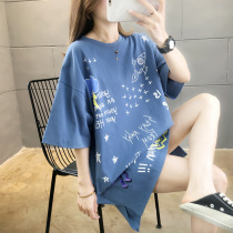 Pure cotton short sleeve t-shirt woman medium length 2022 summer fit new fat mm big code loose 200 catty to hide meat blouse