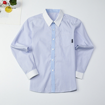 School uniforms for primary and middle school students with long sleeves pure cotton spring and autumn style Yinglun College Wind Children boy Blue and white striped shirt