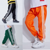 Childrens hip hop hip hop pants Boys and girls retro three-bar sweatpants drawstring pants hiphop performance clothing