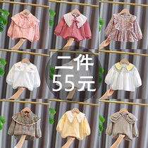 2021 new girls  shirts clearance spring and autumn thin female baby shirts little girls Korean long-sleeved Western-style tops