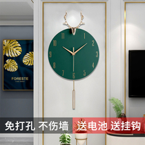 Nordic light luxury deer head watch wall clock Household living room fashion creative clock Simple personality modern wall hanging watch