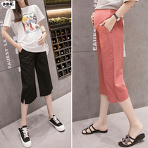 Pregnant women Capri pants summer thin wear loose wide leg cotton linen 7 points leggings tide mother shorts pregnant women Summer