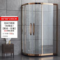 Bath bathroom arc transparent sliding door small apartment semi-circular overall 304 stainless steel bathroom shower room