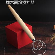 33CM stainless steel flour mixer wood handle coil dough mixer home oak handle flour mixer