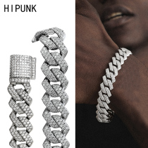 Cuban thick chain diamond-studded bracelet male zircon hip-hop dense Diamond trend couple Diamond European and American gift female niche