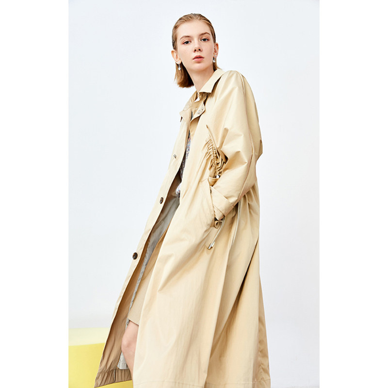 LILY2020 spring new temperament shirt collar pleated A-word loose medium-length windcoat women 120110C1620