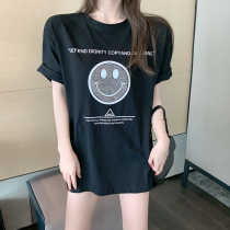2021 new short sleeve chic design sense niche loose long hot diamond top T-shirt women Summer Korean tide