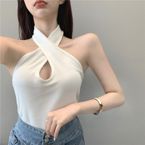 Summer 2021 Korean version of careful machine slim Joker cross neck backless bottled knitted camisole