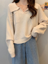 2021 Autumn New Korean version of retro leisure lazy wind loose thin V-neck solid color pullover knitted sweater
