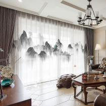 Modern new Chinese ink landscape painting scenery Living room Book room upscale Bedroom name Cebu Curtains Zen dresses Veil Window Veil