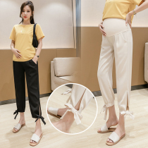 Pregnant women Capri pants summer thin loose wear sweatpants short eight-point pants summer ice silk material belly pants