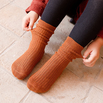 Childrens wool socks autumn and winter cotton thick middle tube girl cashmere pile caramel color wear baby shark pants