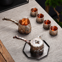 High-end tea set set luxury 999 sterling silver handmade kung fu home retro ceramic tea cup set
