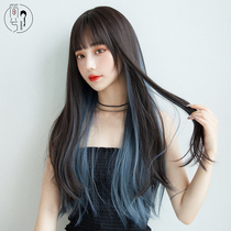 Jane Xi wig female long hair comic bangs highlight long curly hair hanging ear dye full head cover type medium long hair hairstyle