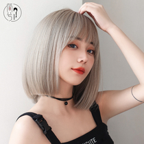 Simple wig female short hair summer round face wave head wig set natural simulation human hair silk fake head cover