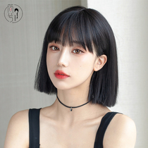 Simple wig female summer short hair fashion Bobo hair type black simulation short straight hair wig hair cover