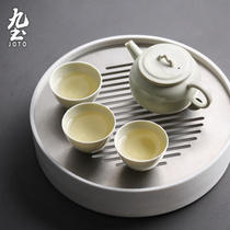 Nine Earth Japanese Ceramic Tea Tray Round Water Storage Tray Simple Stainless Steel Brushed Drainage Kung Fu Tea Set For Home Use