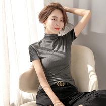 Tide brand long sleeve T-shirt female 2021 new spring and autumn modal semi high collar base shirt slim solid color interior top