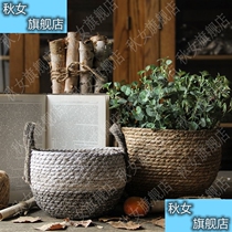 Nordic Wall woven straw flower pot Flower Basket Room storage basket storage basket basket hanging basket decoration ornaments rattan flowers