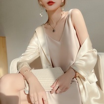 Harnesses one-piece dress feminine style true silk satin finish with undercooked wind spring and summer medium long dresses a character nepotism nepotism