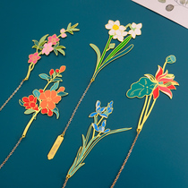 December flower God metal bookmarks Chinese style classical literary creative gift peach blossom Narcissus plum blossom lotus osmanthus camellia flower Flower lettering 12 month flower hipster stationery