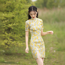 Cheongsam 2021 new female summer young short section bone-etched lace tea break French niche modified version of the dress