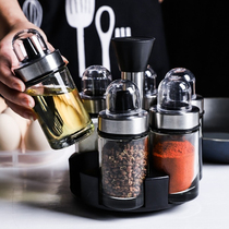 Rotating seasoning box set seasoning tank kitchen storage salt jar sealed moisture-proof household condiment box glass seasoning bottle